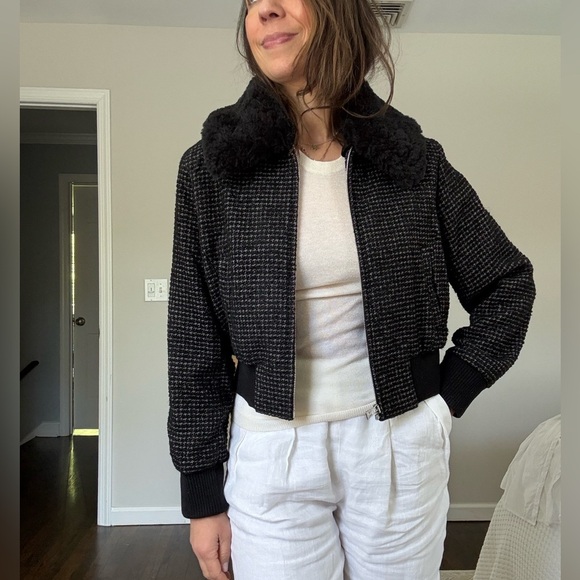 Club Monaco Mixed Media Bomber Jacket - Picture 5 of 11